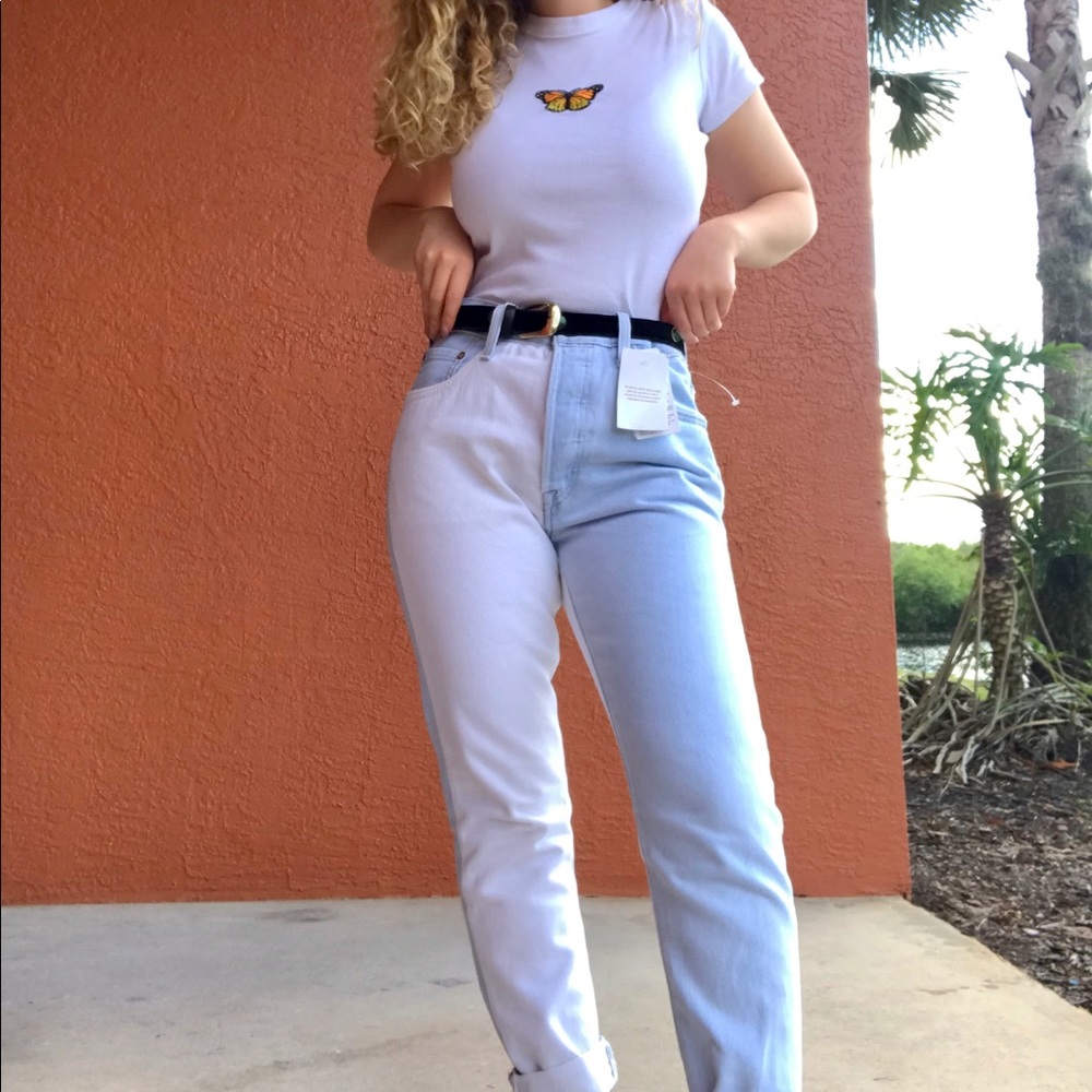 Brand new Levi white and light blue denim jeans